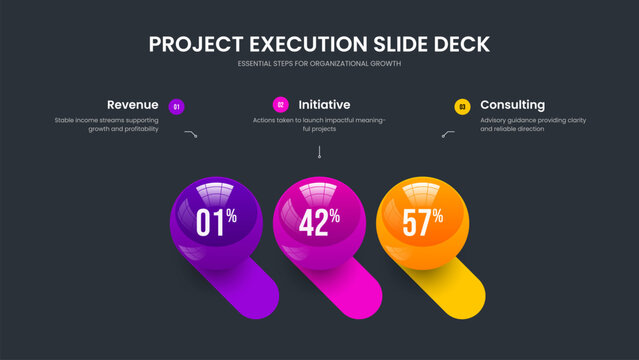 Product Proposal Slide Template Vector Illustration. Advertising Introduction 3 Option Graph Presentation Layout. Financial Briefing Three Element Infographic Frame Design.