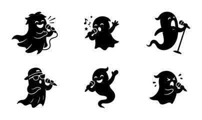 Fototapeta premium Singing Ghost Vector Icons Set, Spooky Character Collection, Halloween Music Performance Graphics, Fun Boo Spirit Emotes
