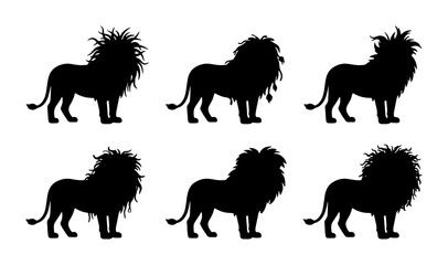 Obraz premium Lion Silhouettes Collection, Majestic Feline Vector Icons, Wild Animal Graphic Elements, Powerful King of Jungle Illustrations
