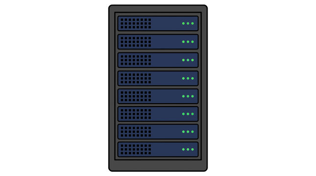 Modern server rack with multiple hard drives and cooling system.