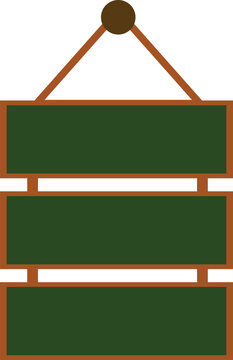 Blank green tiered hanging sign isolated on a white background. This wooden message board has three empty panels for text. Perfect for directional menus or retail graphic designs.