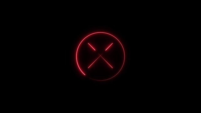 Neon red circle animation features a bold X symbol alert on dark. Access restriction warning highlights the red circle animation. Urgent error rejection flashes on the red circle animation.