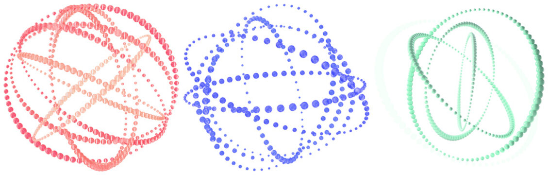 A set of colorful abstract orbit band shapes rendered as airy 3D geometric design elements.