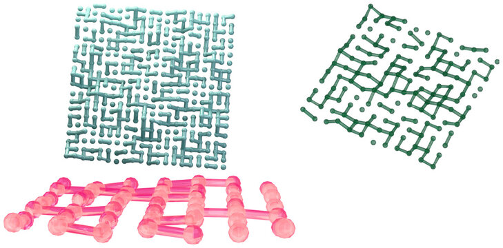 A set of colorful abstract 3D pipe maze shapes arranged as geometric design elements.