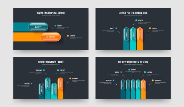 Sales Introduction Two Three Four Five Step Infographic Presentation Template Vector Illustration Bundle. Company Innovation 2 3 4 5 Element Diagram Frame Design Set.