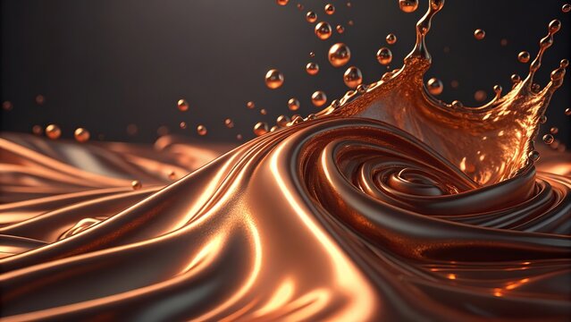 Molten metallic surface with flowing copper and bronze reflections creating luxurious abstract movement.