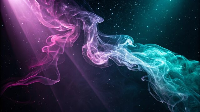Smoke tendrils drifting through dark space illuminated by subtle atmospheric light and mystery.