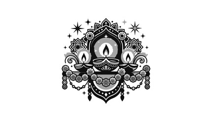 Fototapeta premium Intricate Diwali diya lamps with stars and floral ornaments.