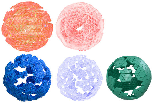 A set of colorful cracked geometric spheres rendered as abstract 3D design elements.