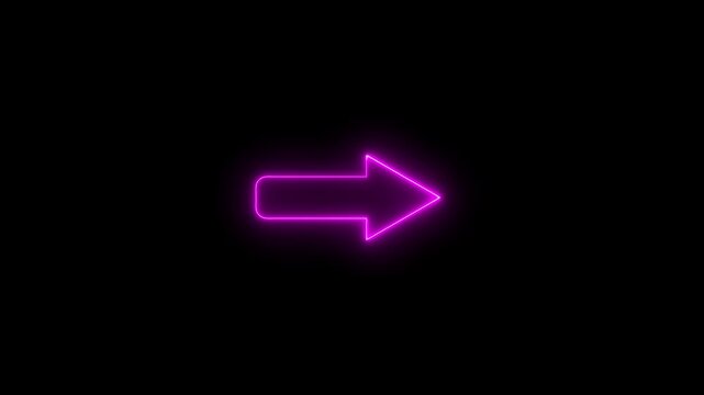 Glowing neon right arrow animation on black background. Animated swipe-right arrow icon with a transparent right-pointing line design.