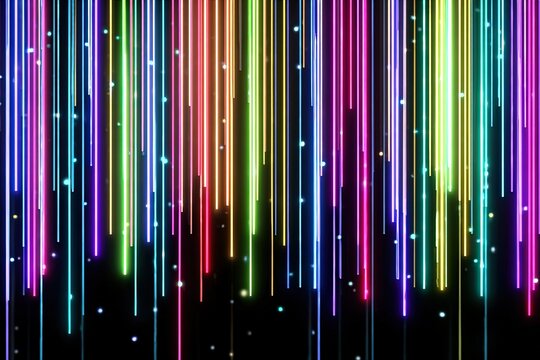 Abstract Background of Colorful Vertical Neon Rain Lines