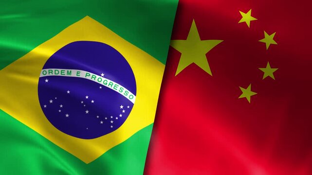 Brazil vs China Waving Flags Cloth Motion Background