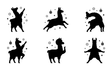 Llama Silhouette Collection, Festive Animal Graphics, Playful South American Camelid Poses, Vector Art Set © Soniya