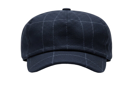 Navy blue checkered baseball cap with subtle stitching isolated white background