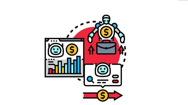 Autonomous trading algorithm robot analyzing market data and executing financial transactions for profit, managing investments with artificial intelligence