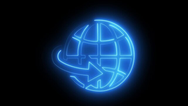 Neon global with arrow rotating animation for global business and digital connectivity 4k