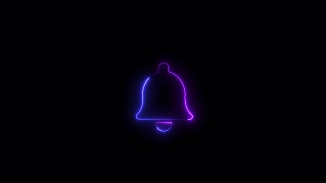 Glowing neon notification bell icon rings to signal a new digital alert. Ideal for digital interface, social media, and technology concepts 4k animation.