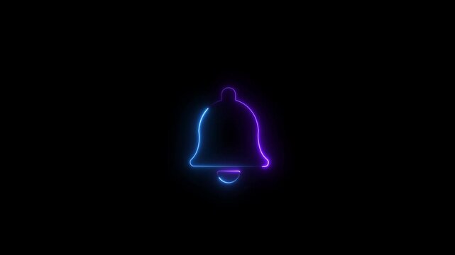 Glowing neon notification bell icon rings to signal a new digital alert. Ideal for digital interface, social media, and technology concepts 4k animation.