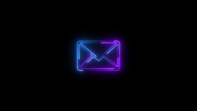 Neon glowing message box icon animation text chat box sign symbol on black background. 4k
