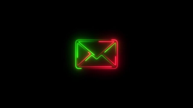 Neon glowing message box icon animation text chat box sign symbol on black background. 4k