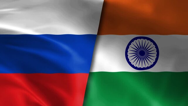 Russia vs India Flag Waving Cloth Motion Graphics