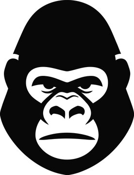 Fierce gorilla head silhouette graphic design featuring bold black lines isolated on white background for professional sports team branding logos