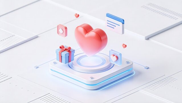 Heart and gift on futuristic platform