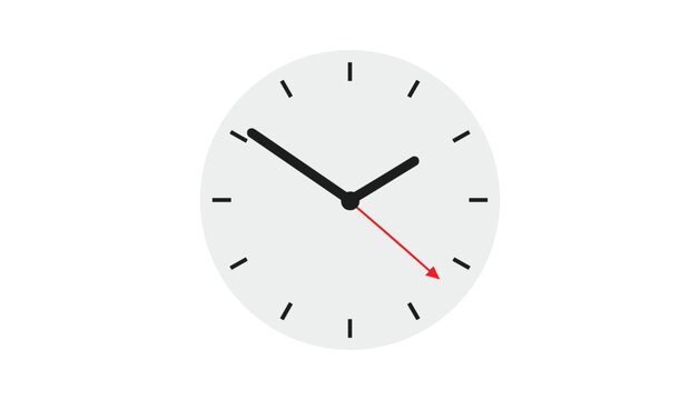 Modern gray wall clock showing ten past ten time with black hands and a red second hand on a white background.