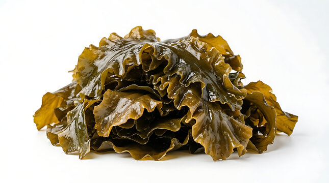 Pile of wet raw dark green kombu kelp seaweed dried