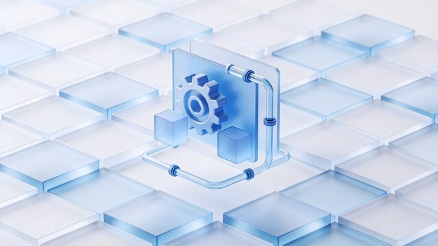 Blue transparent cubes with gear icon
