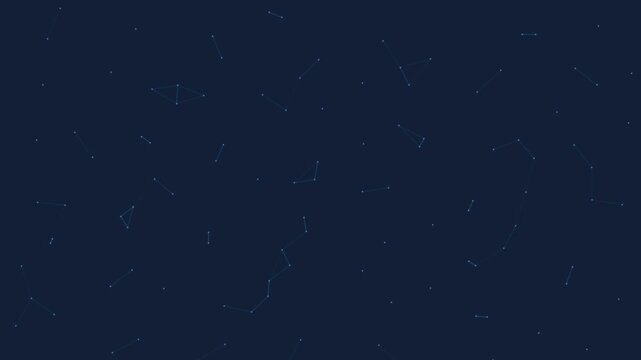 Abstract constellation network on dark blue background, celestial star map animation, digital plexus connection lines for science and technology