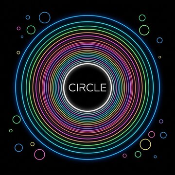 Abstract Colorful Neon Concentric Circles Tunnel Vector Background on Dark Backdrop