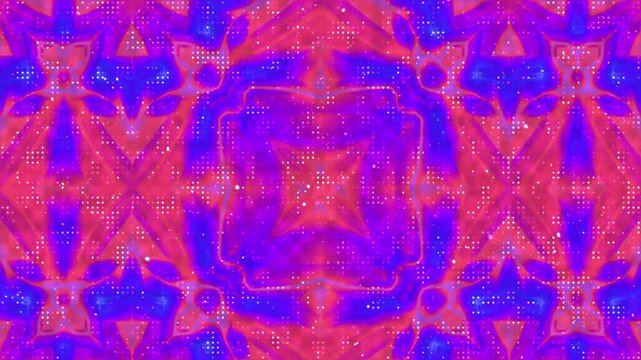Abstract digital background with vibrant pink and blue kaleidoscopic patterns.