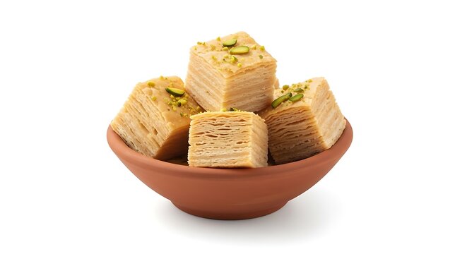 Authentic Indian Milk Cake Sweet Single Serving on White Background