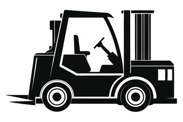 Naklejka premium Black and white silhouette illustration of a modern forklift truck used in warehouses