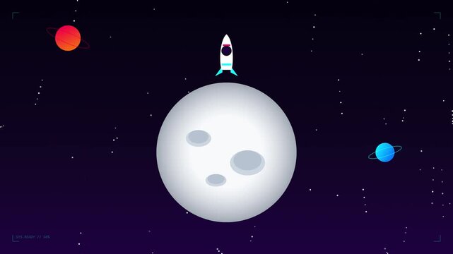 Rocket flies past moon with coming soon text in space
