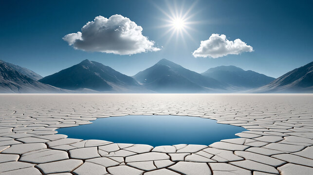 dry agricultural landscape under intense sunlight, climate change and water scarcity concept, environmental sustainability storytelling, realistic documentary photography, large copy space