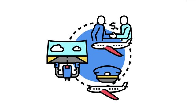 Aviation ground crew training session concept combining pilot education, flight simulation, and business agreement for airport operations and airline personnel development