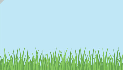 Fototapeta premium Simple springtime vector illustration of lush green grass blades under a clear light blue sky background.