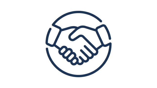 Handshake icon set for business concept. Professional agreement symbol in dark blue line art. Corporate deal, partnership and trust web element.