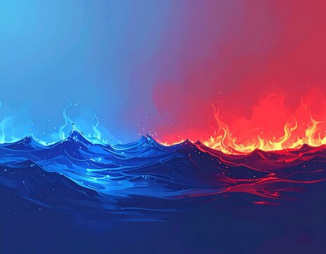 Abstract collision of fire and water energetic waves