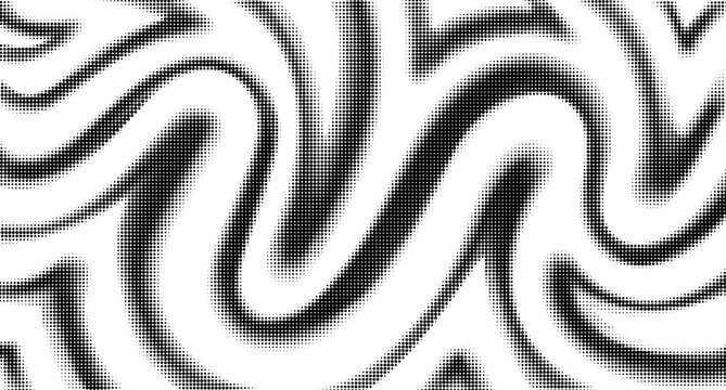 Dotted dynamic halftone pattern of curved lines. Abstract wave design.