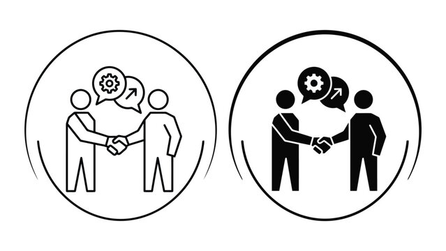 Business people shaking hands during meeting consensus agreement icon set