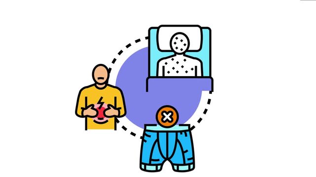 Health protection concept showing a person unwell in bed with a rash, another experiencing stomach pain, and hygiene practices helping to prevent illness spread