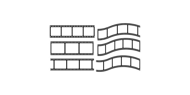 Collection of photographic film strips in straight and wavy motion paths for cinematic design projects.