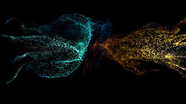 Organic blue particle formation resembling a floating digital entity