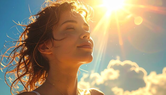 Happy Woman Enjoying Warm Sunlight for Mental Health and Vitamin D Wellness