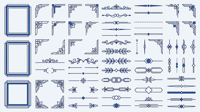 Elegant decorative elements for design, corners, dividers, frames