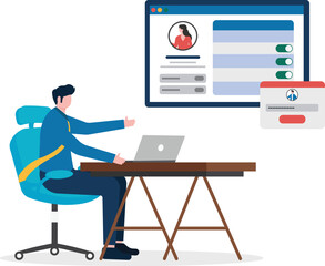 Fototapeta premium Professional working on computer managing user profile security and login settings dashboard