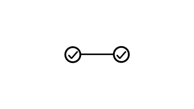 2 step process with check mark icon animation. Step-by-step process icon with check mark animation black background with alpha.